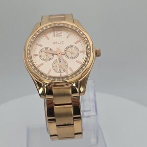 RELIC by FOSSIL Women's Watch Model ZR15641 Rose Gold Plate Crystal Studded 6.5"